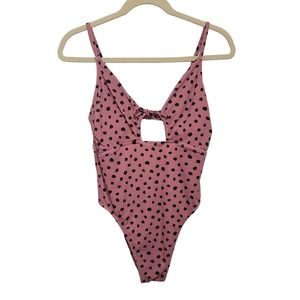 Shade and Shore and Pink Polka Dot Swimsuit XL One Piece Keyhole High Cut 499